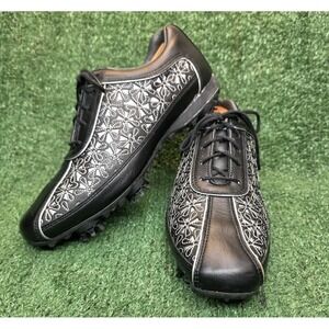 Wonens Size 7 FootJoy Lopro Black Leather Floral Cutout Golf Shoes